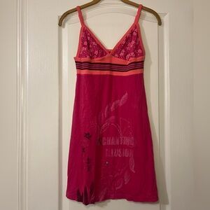 Guess “Enchanting Illusion” Y2K Bedazzled Pink Chemise Dress